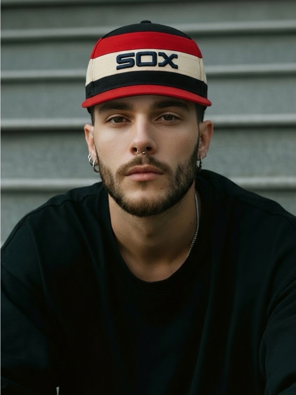 Retro SOX Embroidered Stripe Fitted Hat 7 3/8
